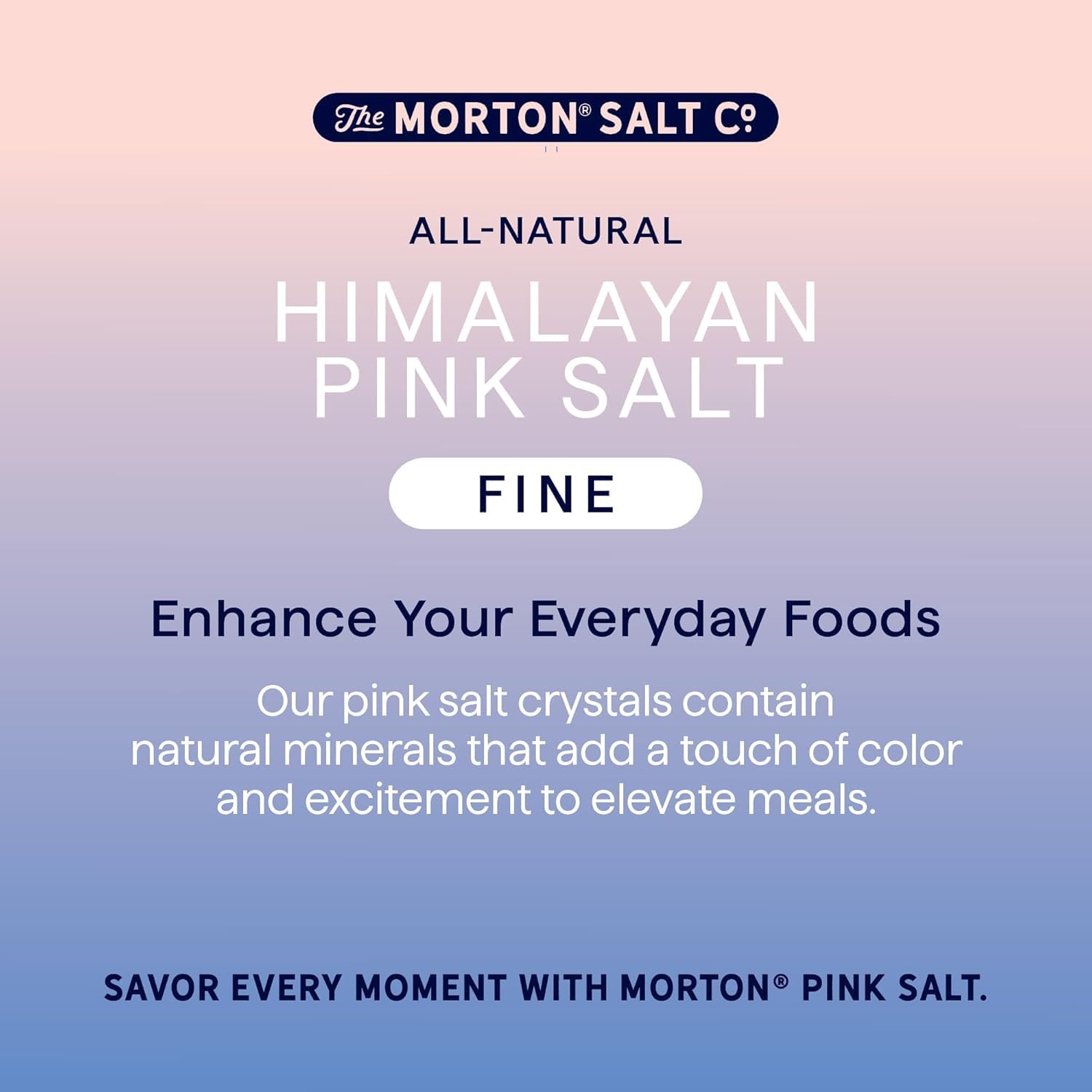 Morton Himalayan Pink Salt pink grains ideal for salads and dressings.