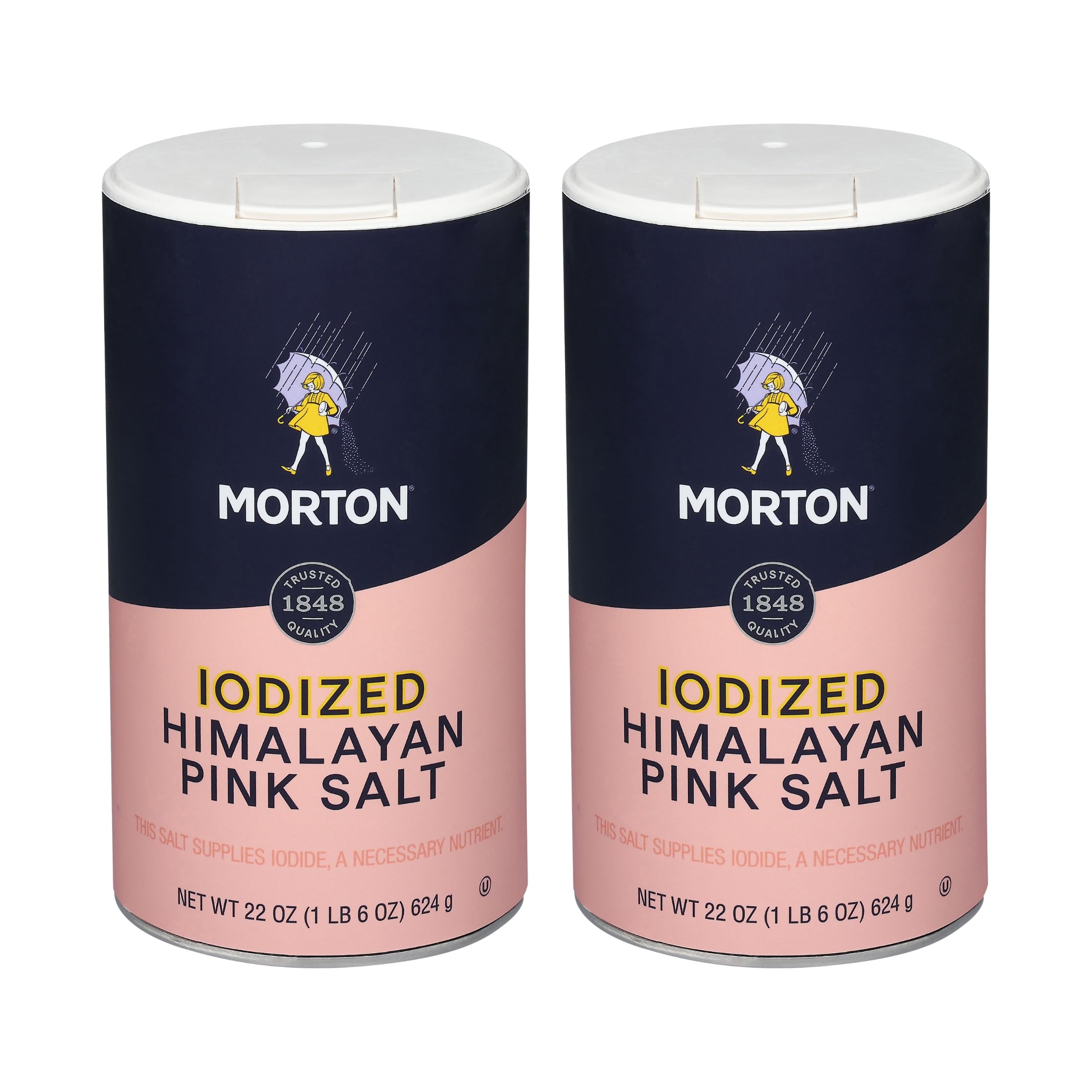 Morton iodized Himalayan pink salt 22oz bottle front for everyday seasoning.