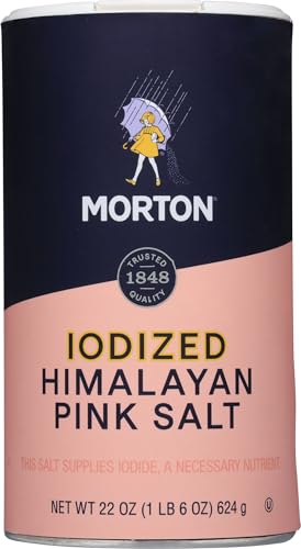 Morton iodized Himalayan pink salt fine-grain in a bowl for soups and marinades.