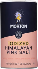 Morton iodized Himalayan pink salt fine-grain in a bowl for soups and marinades.