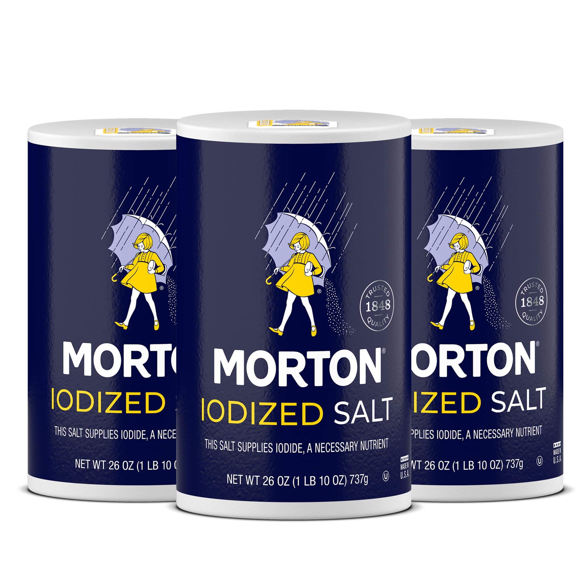 Morton iodized salt bottle pour demonstrates easy, controlled seasoning