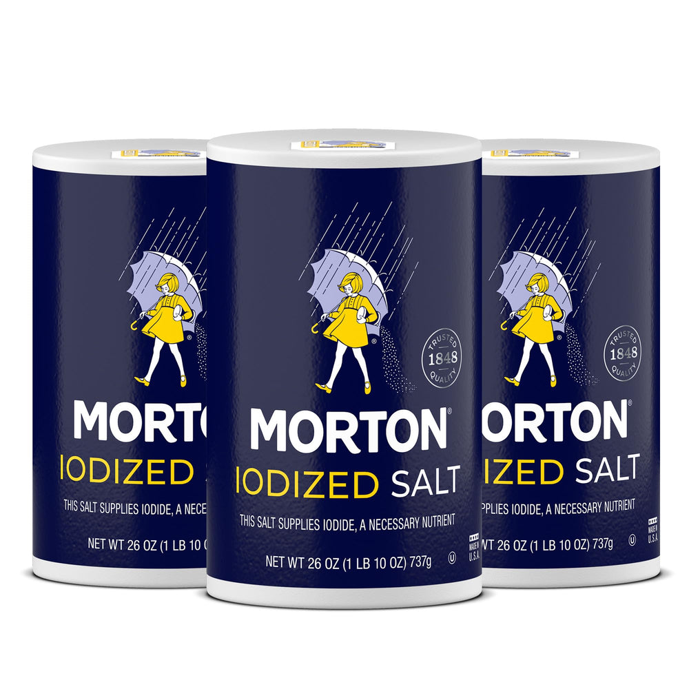 Morton iodized salt bottle pour demonstrates easy, controlled seasoning