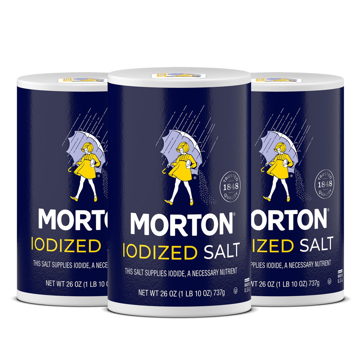 Morton iodized salt bottle pour demonstrates easy, controlled seasoning