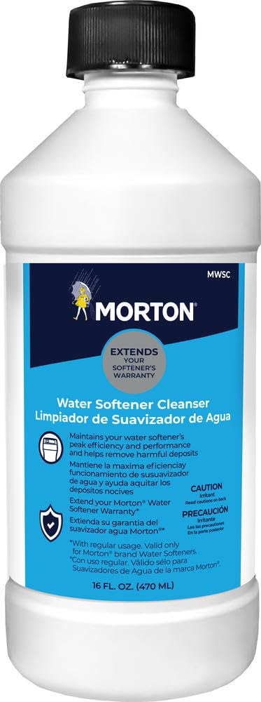 Morton MWSC cleanser bottle pour demonstrates simple maintenance for resin bed cleaning