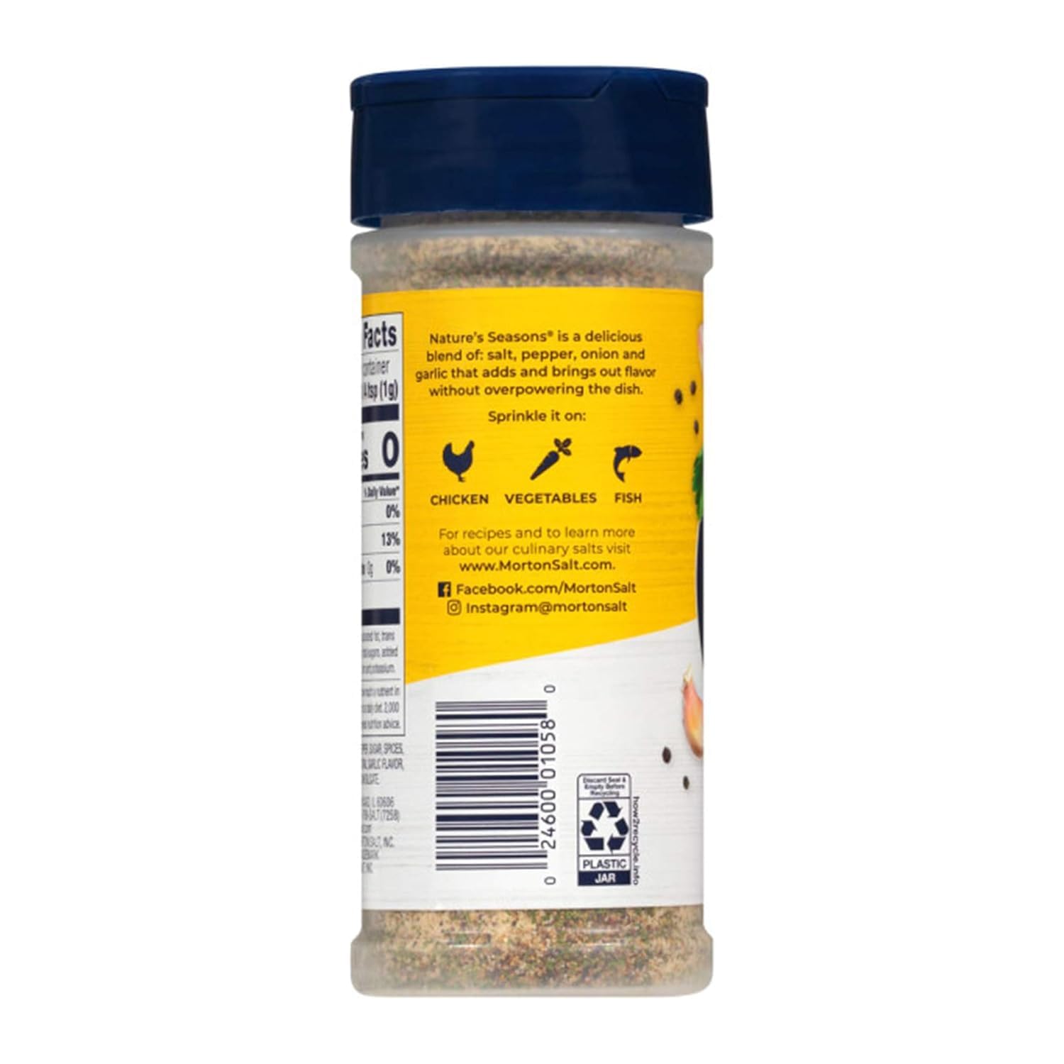 Morton Nature's Seasons Kosher label on jar signaling trusted quality for family meals.