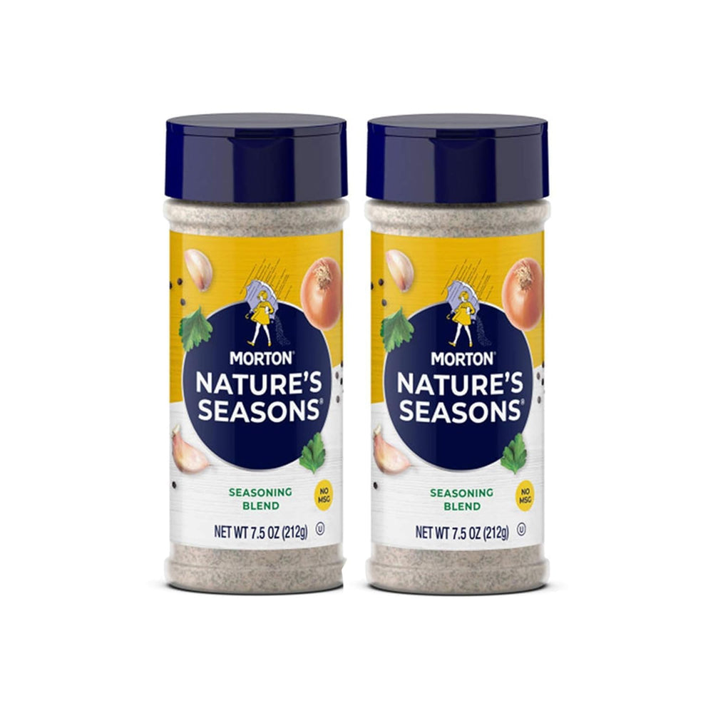 Morton Nature's Seasons seven-point-five-ounce bottle front view, versatile no-MSG seasoning for lighter meals.