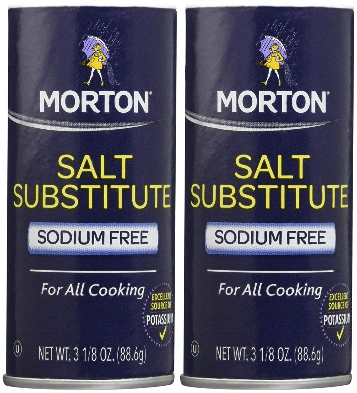 Morton Salt Substitute 2-Pack bottle for low-sodium cooking and table seasoning.