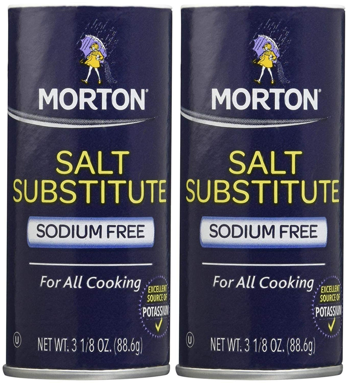 Morton Salt Substitute 2-Pack bottle for low-sodium cooking and table seasoning.