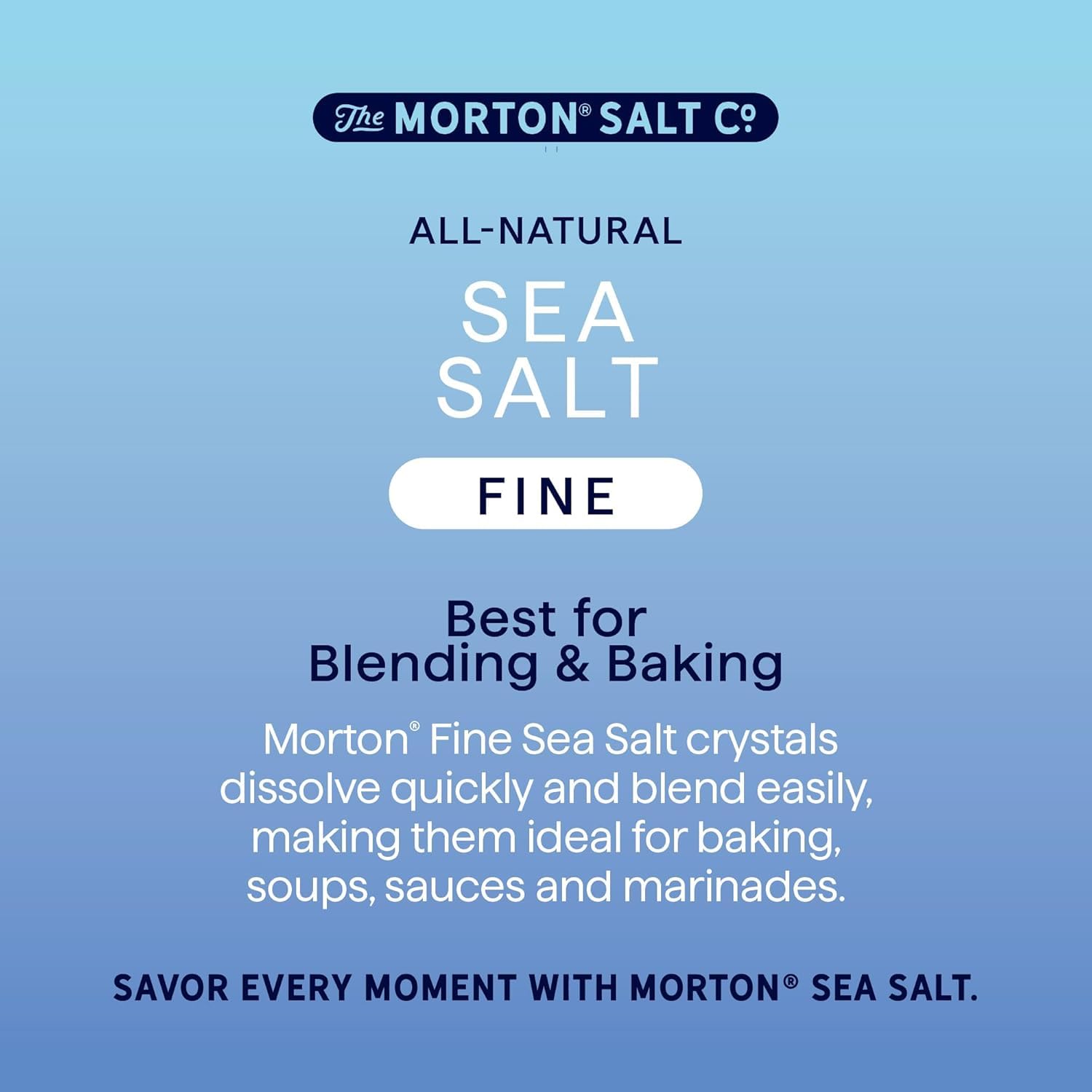 Morton Sea Salt on a kitchen countertop ready for baking and cooking.