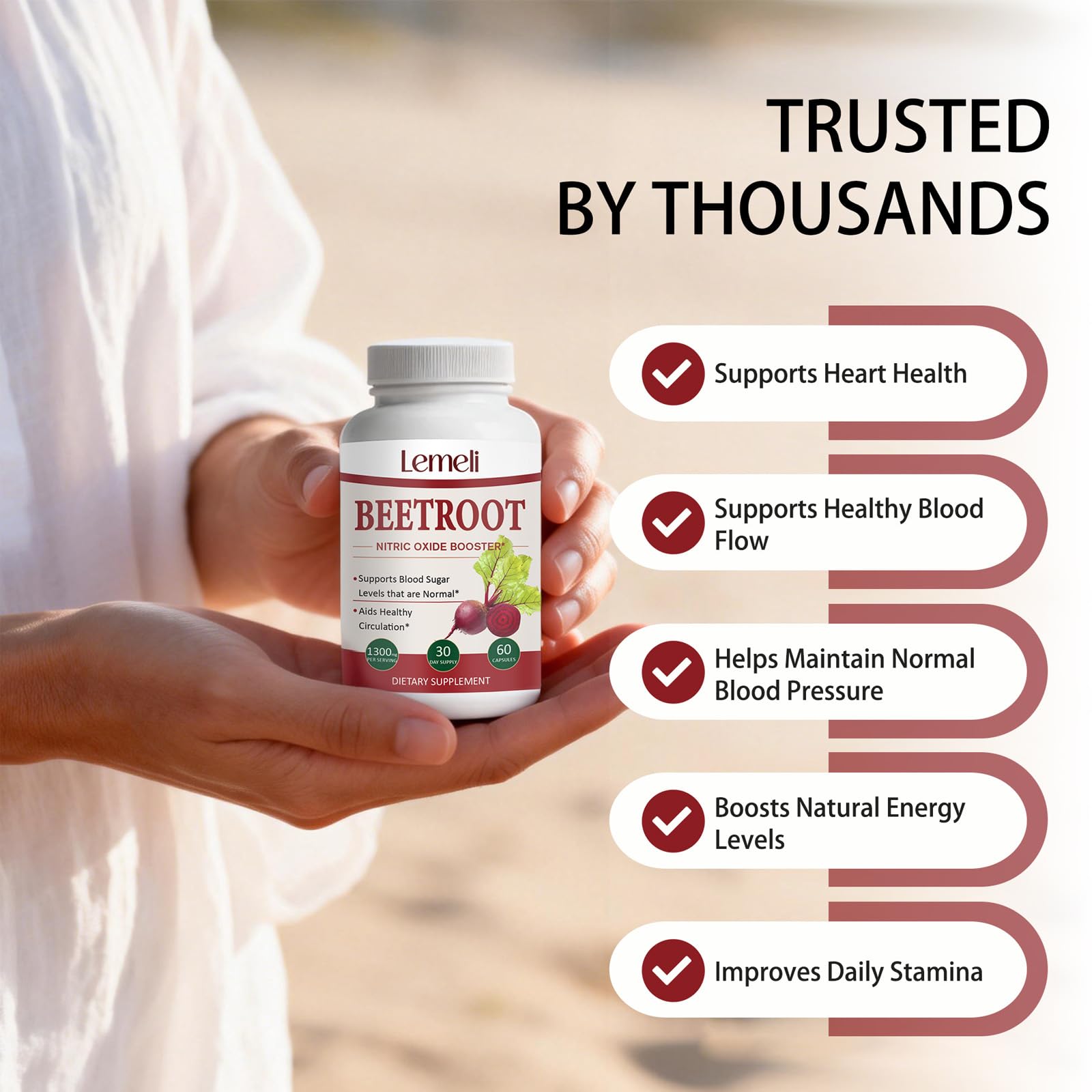 Morvyn Lemeli Beetroot capsules label highlights ingredients.