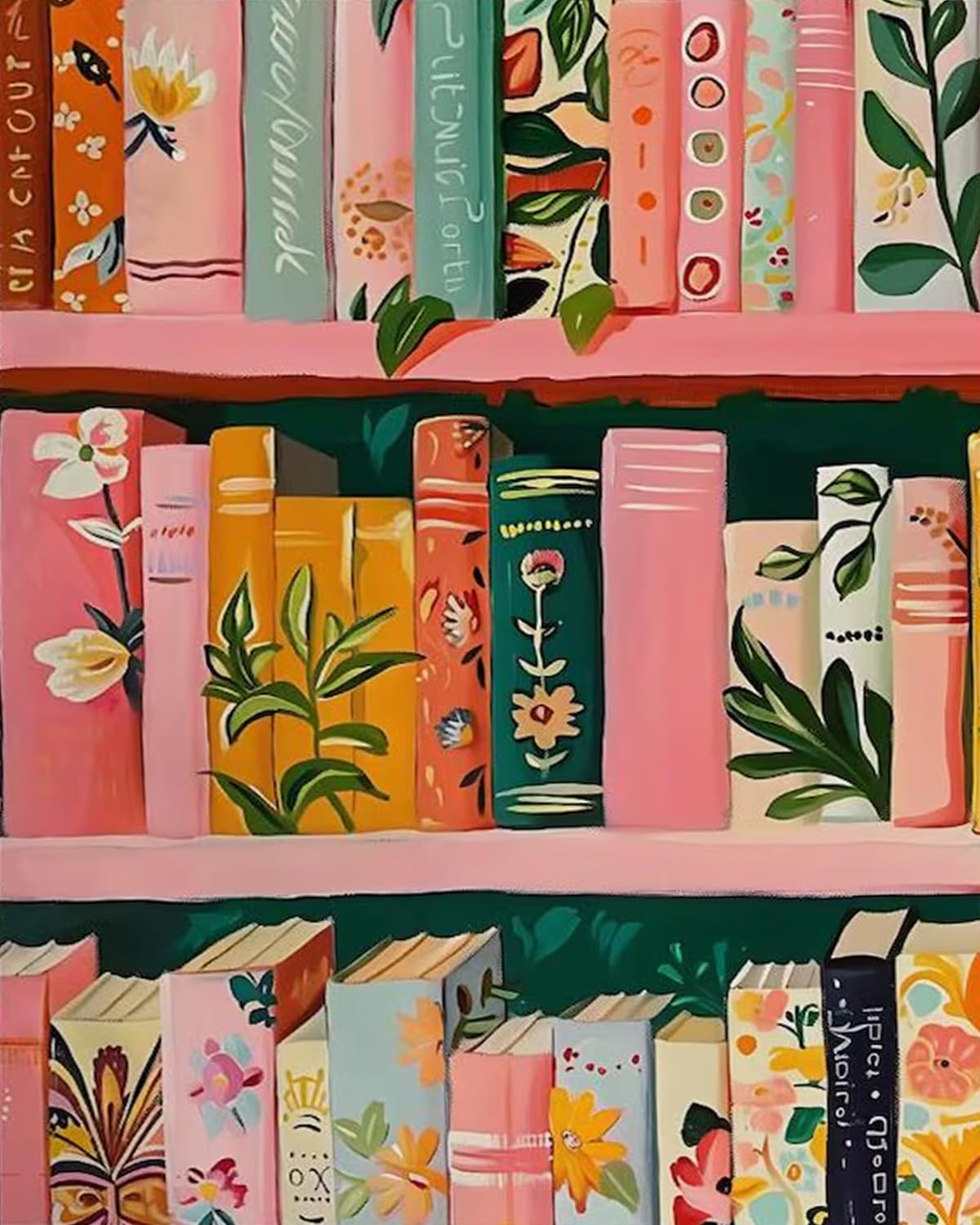 Mosaflare paint by numbers bookshelf canvas for wall decor with detailed, vibrant finish.
