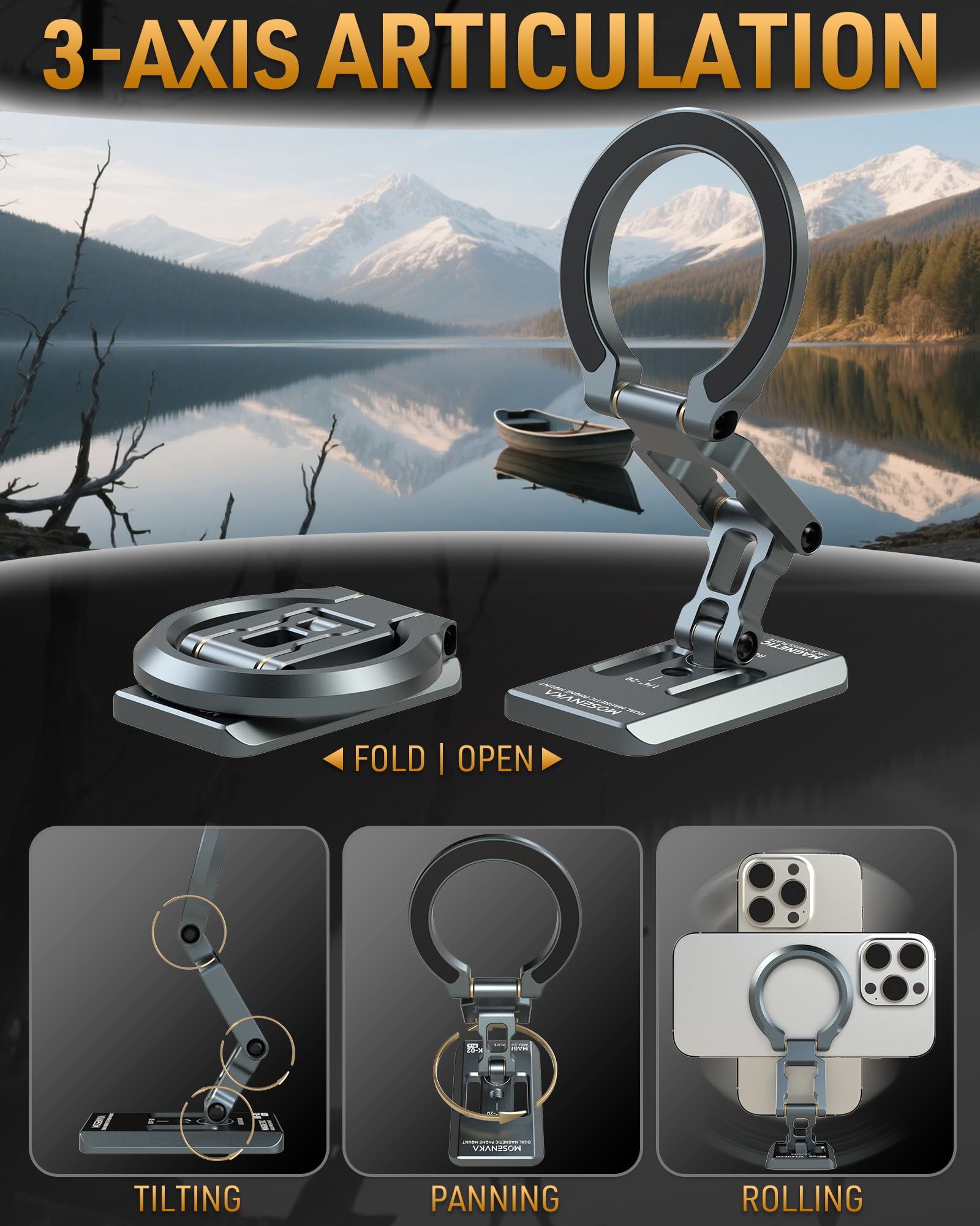 MOSENVKA portable magnetic stand fits in pocket for on-the-go use.