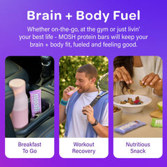 Holding MOSH bar during a workout break for post-exercise fuel