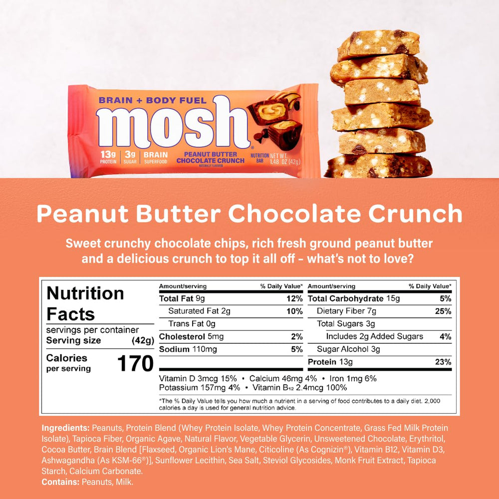 MOSH bar cross-section shows crunchy peanut butter and fiber-rich interior
