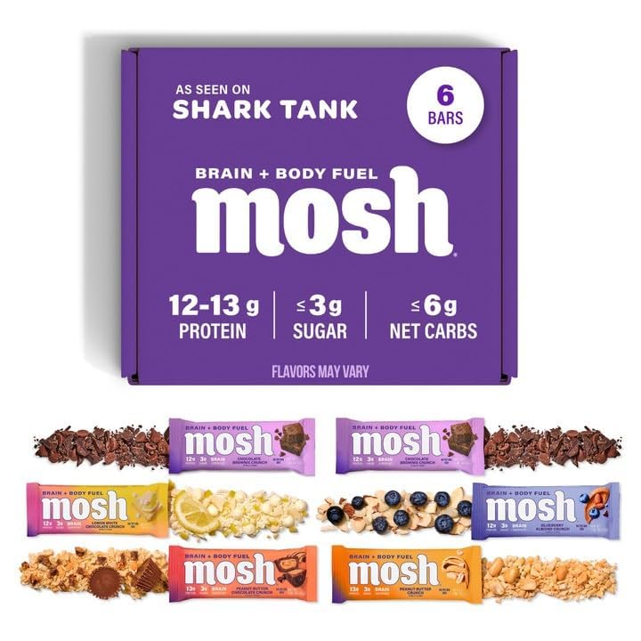 MOSH keto bars variety pack hero image showing brain-boosting vegan snack for on-the-go