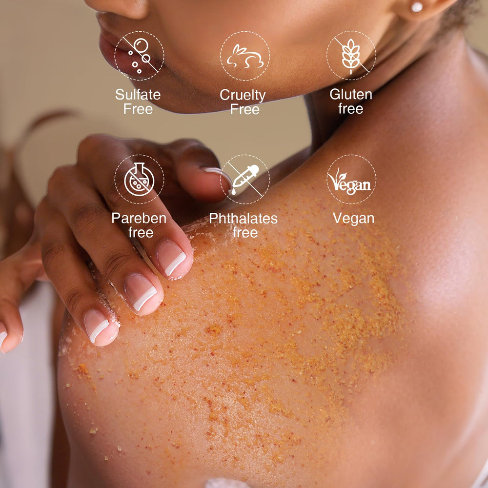 Back and shoulders treated with MOSRROU Turmeric Scrub for even texture
