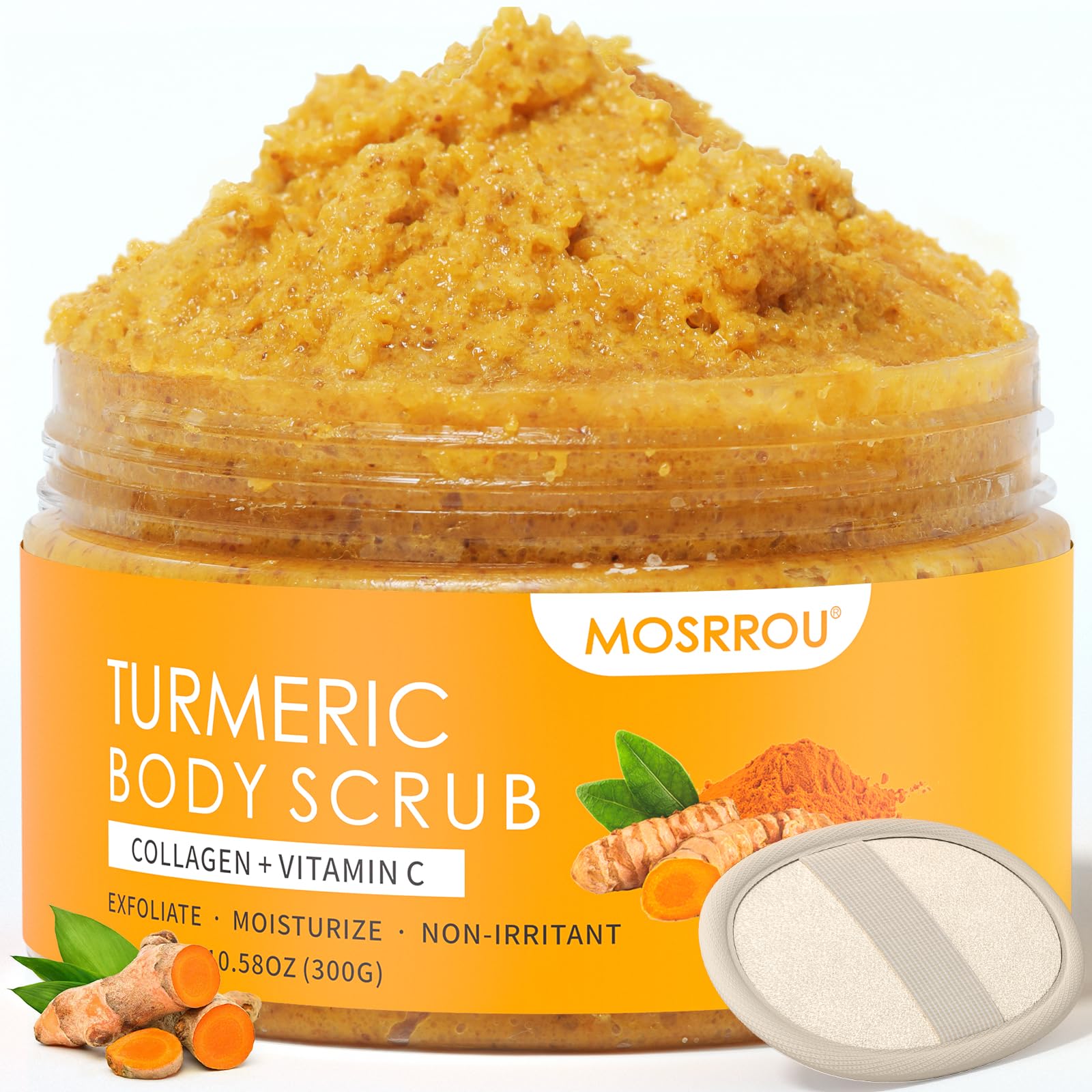 MOSRROU Turmeric Scrub bottle pour for easy, even exfoliation and hydration