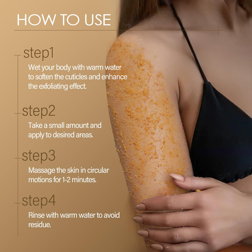 Spa-like shower moment with MOSRROU Turmeric Scrub and loofah