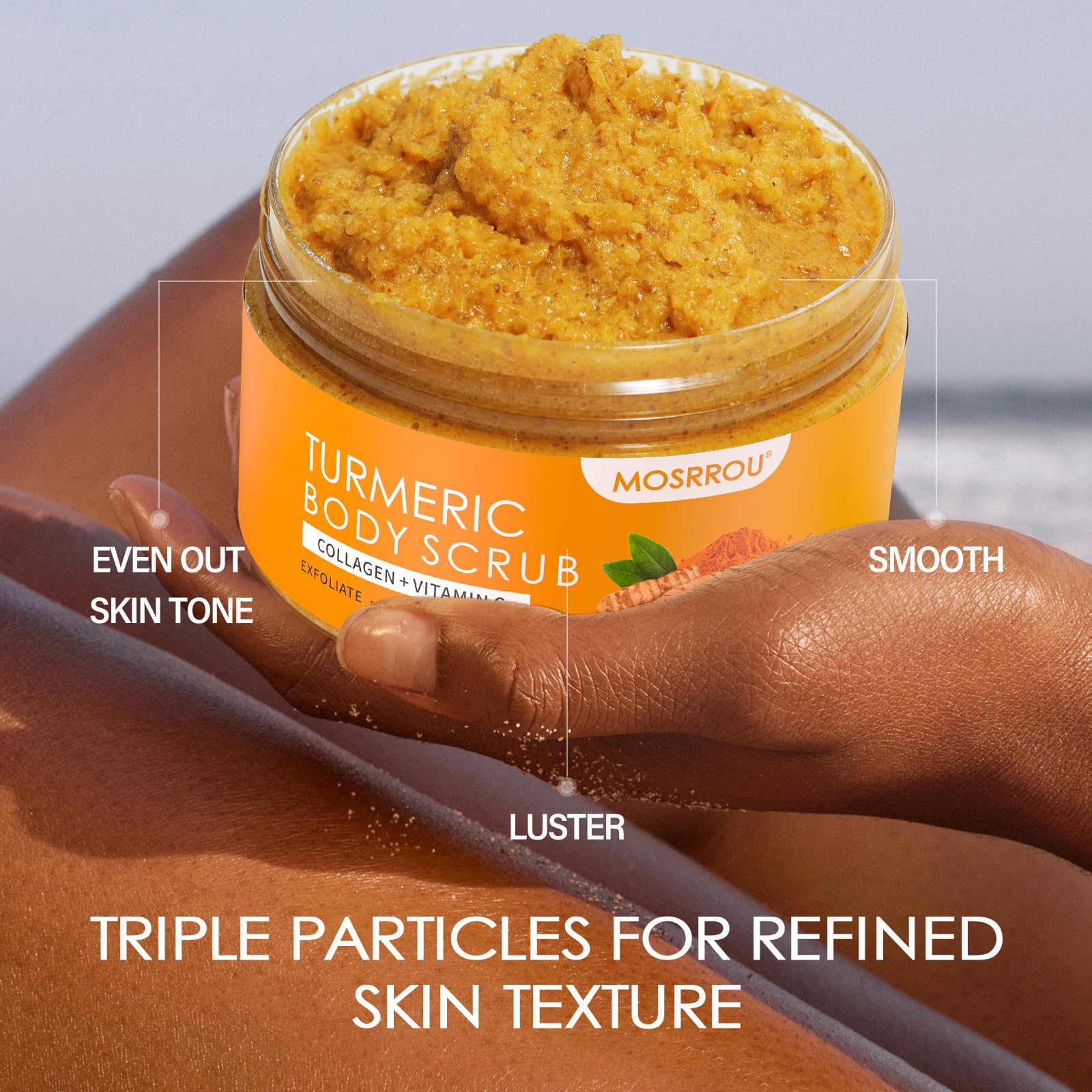Sea salt crystals in MOSRROU Turmeric Scrub for gentle polish
