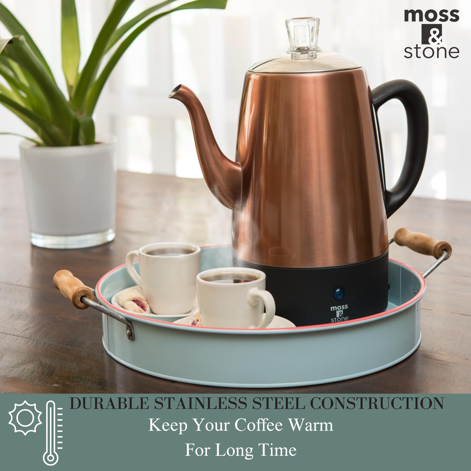 Moss and Stone classic percolator design blends retro style with modern usability.