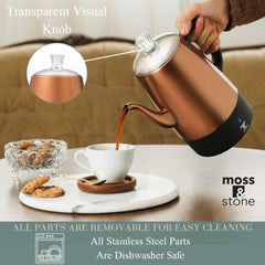 Moss and Stone keep warm function maintains temperature between pours.