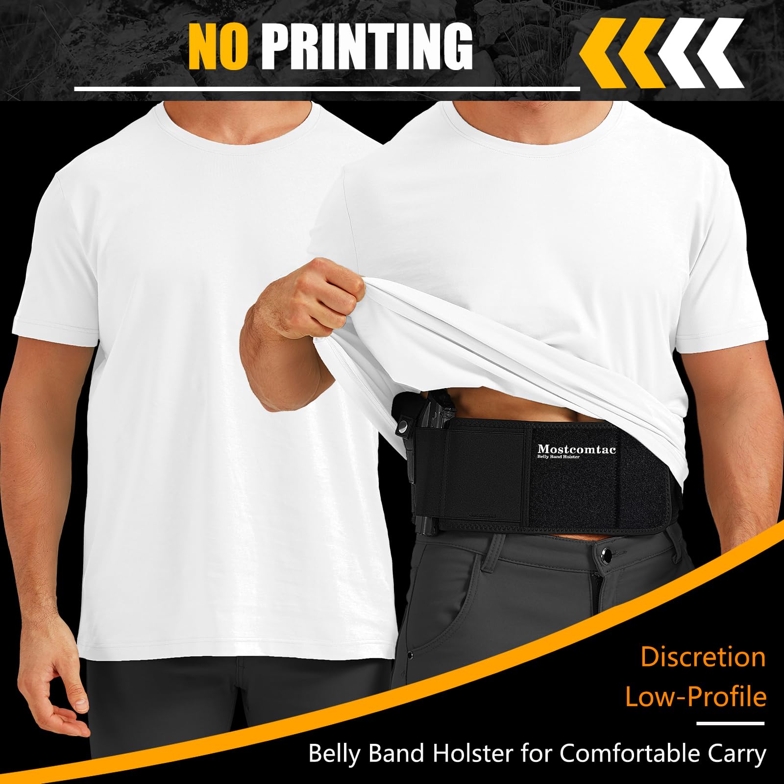 Mostcomtac Belly Band Holster demonstrates concealed carry under clothing.