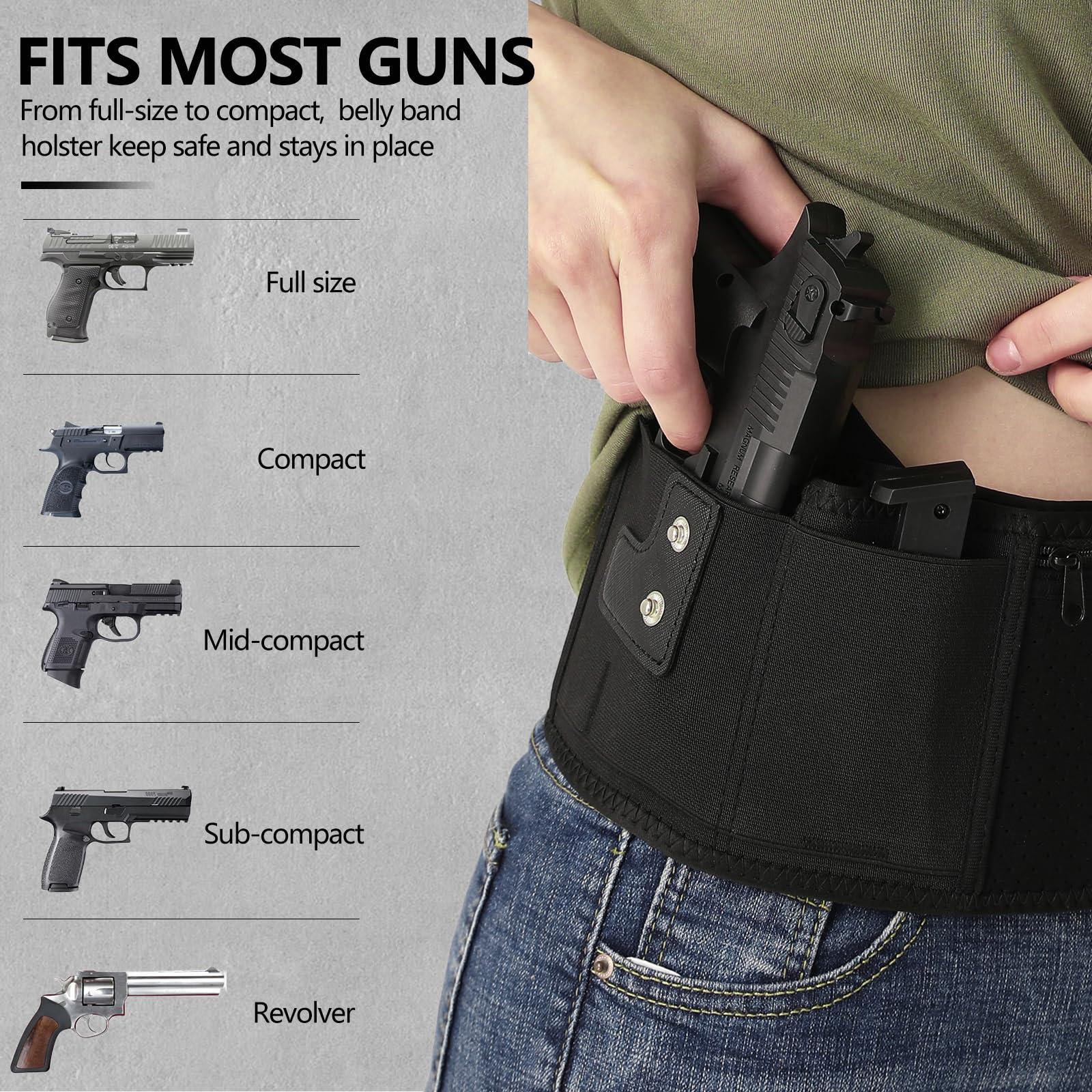 Mostcomtac belly band holster quick-release buttons enable fast weapon access