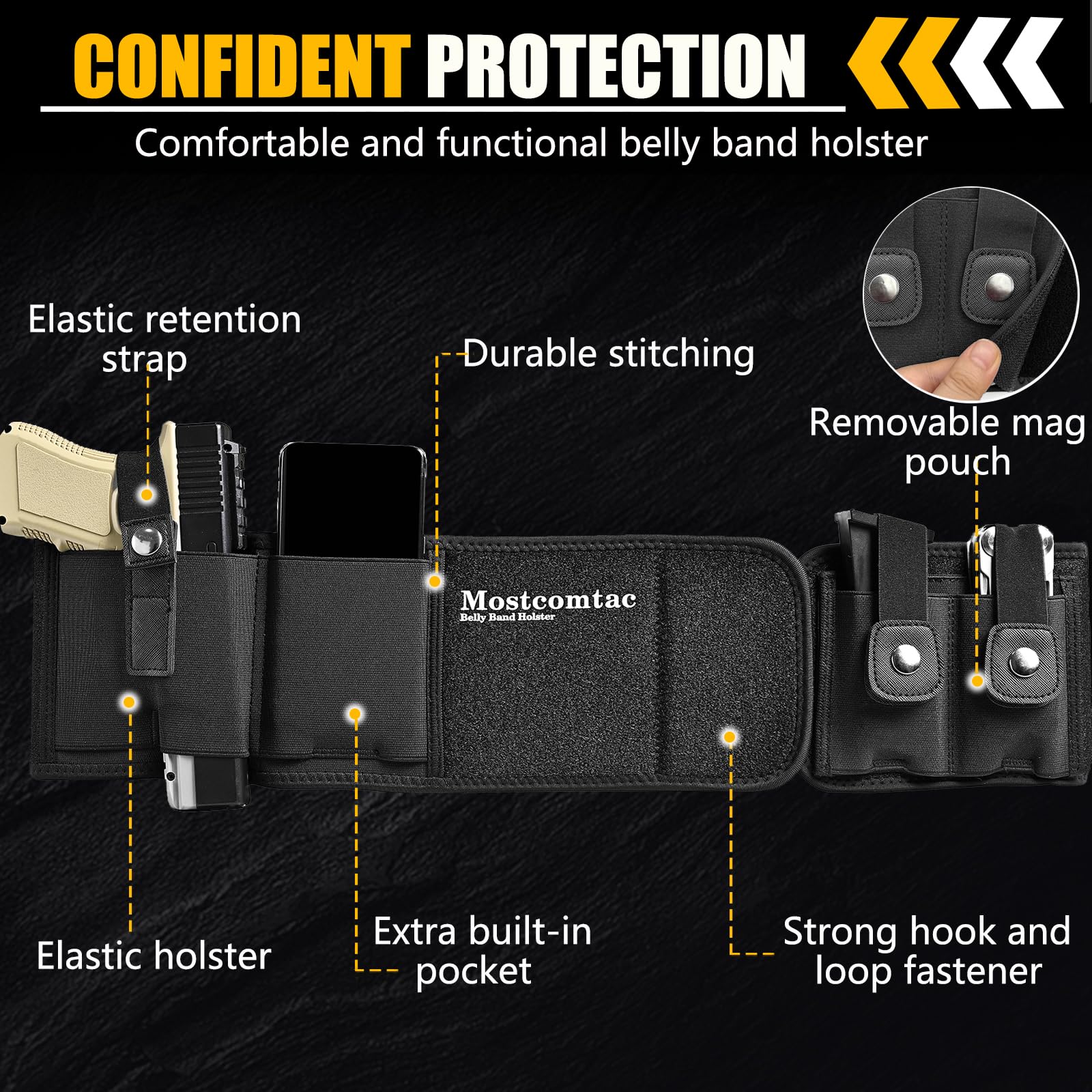 Mostcomtac belly band holster neoprene texture close-up showing flexible material.
