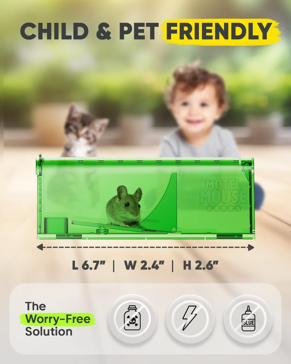Motel Mouse reusable trap system emphasizes long term value.