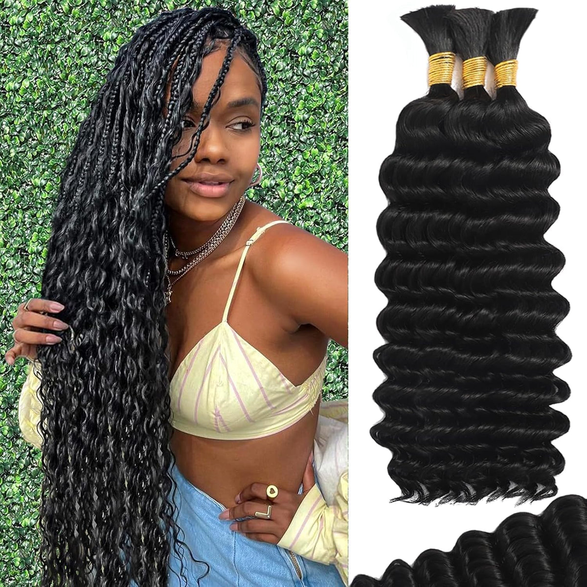 MOTFIN boho braiding hair 110g 20in deep wave bundles for lasting braided styles