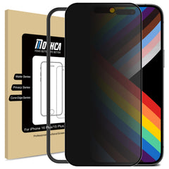 Mothca matte privacy screen on iPhone 16 Plus front view offering edge-to-edge privacy and protection.