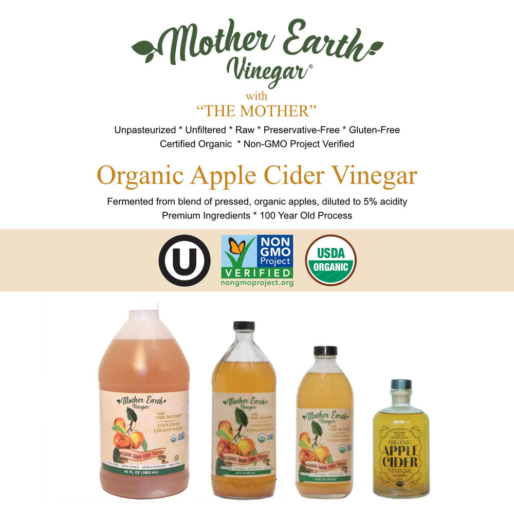 Mother Earth half-gallon bottle shown on kitchen counter for family use.