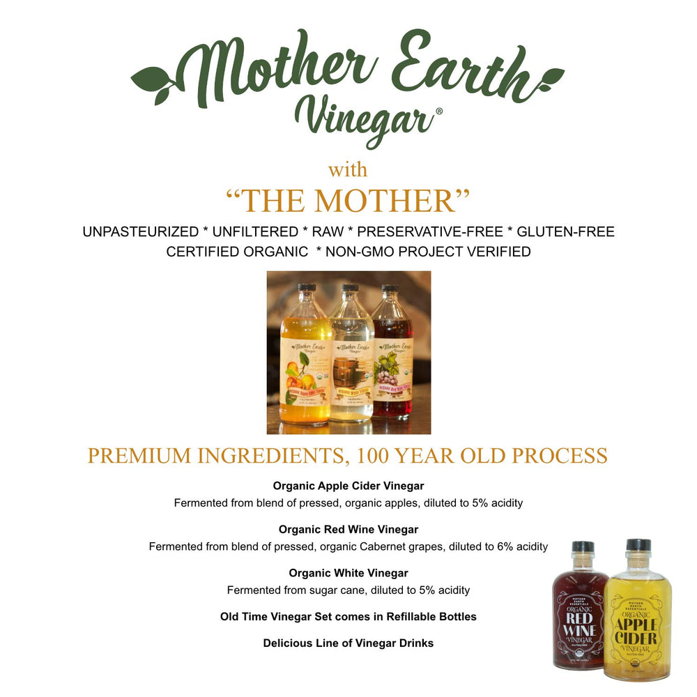 Mother Earth vinegar in everyday pantry setup supports gluten-free recipes.