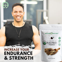 Mother Nature Organics Black Maca Root Powder ingredients highlight vegan and non-GMO.