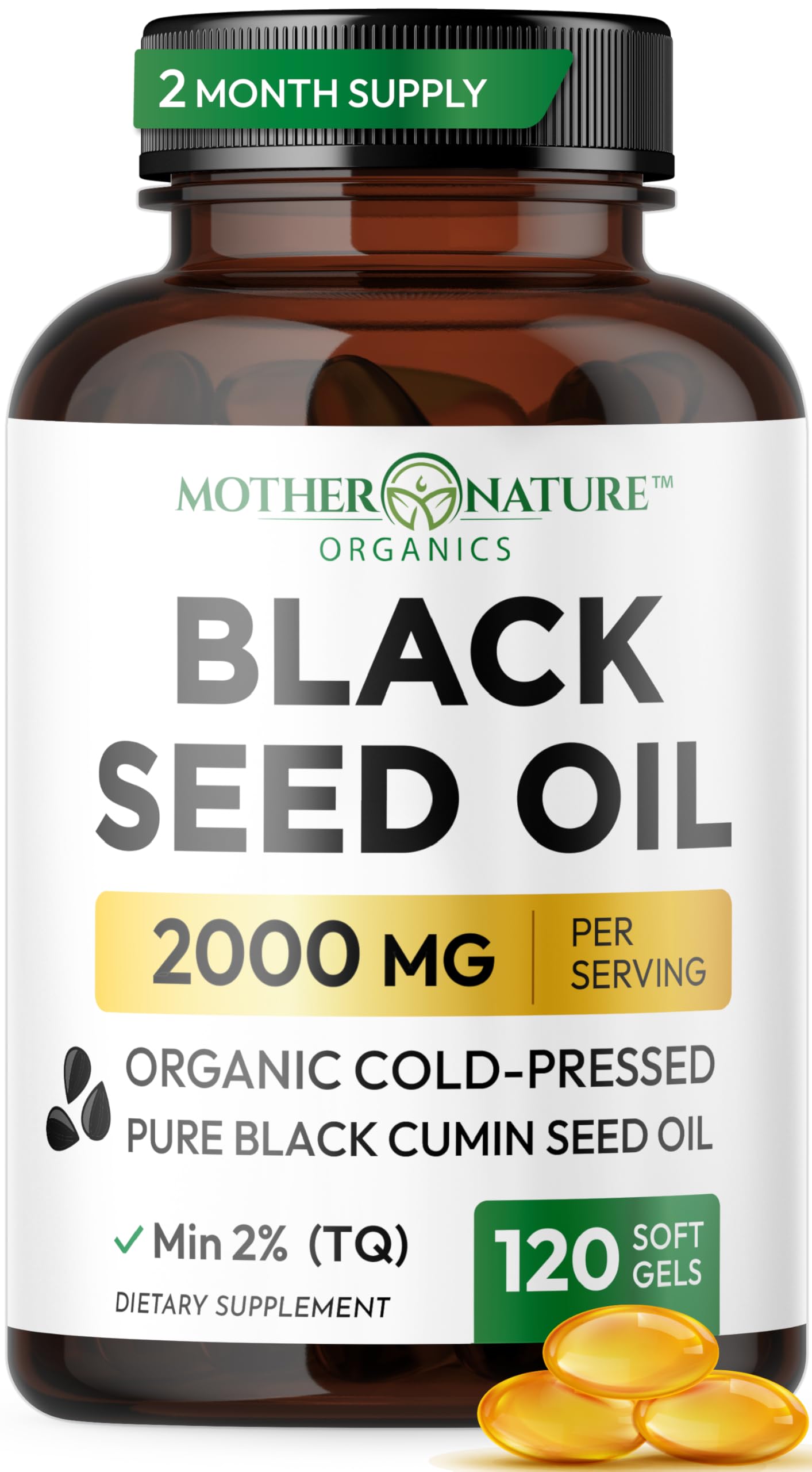 Mother Nature Organics Superfoods Black Seed Oil Capsules 1000mg bottle for convenient daily support.