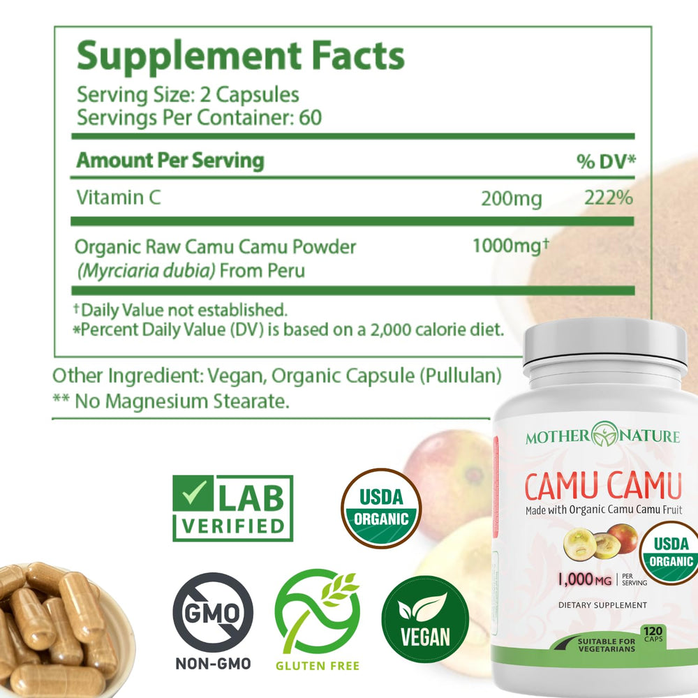 Mother Nature Organics Camu Camu bottle-with-spoon ready for daily use.