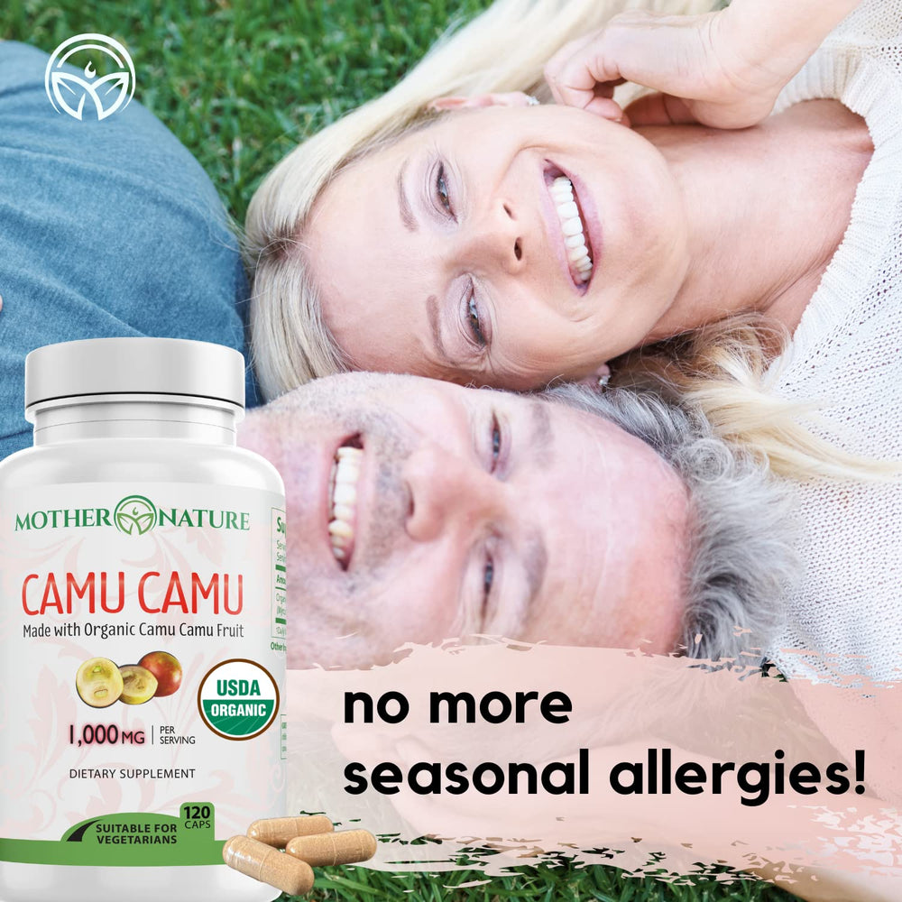 Mother Nature Organics Camu Camu organic-certification seal on packaging.