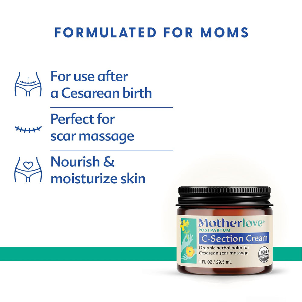 Motherlove C-Section Cream ingredients highlight organic, non-GMO formula.