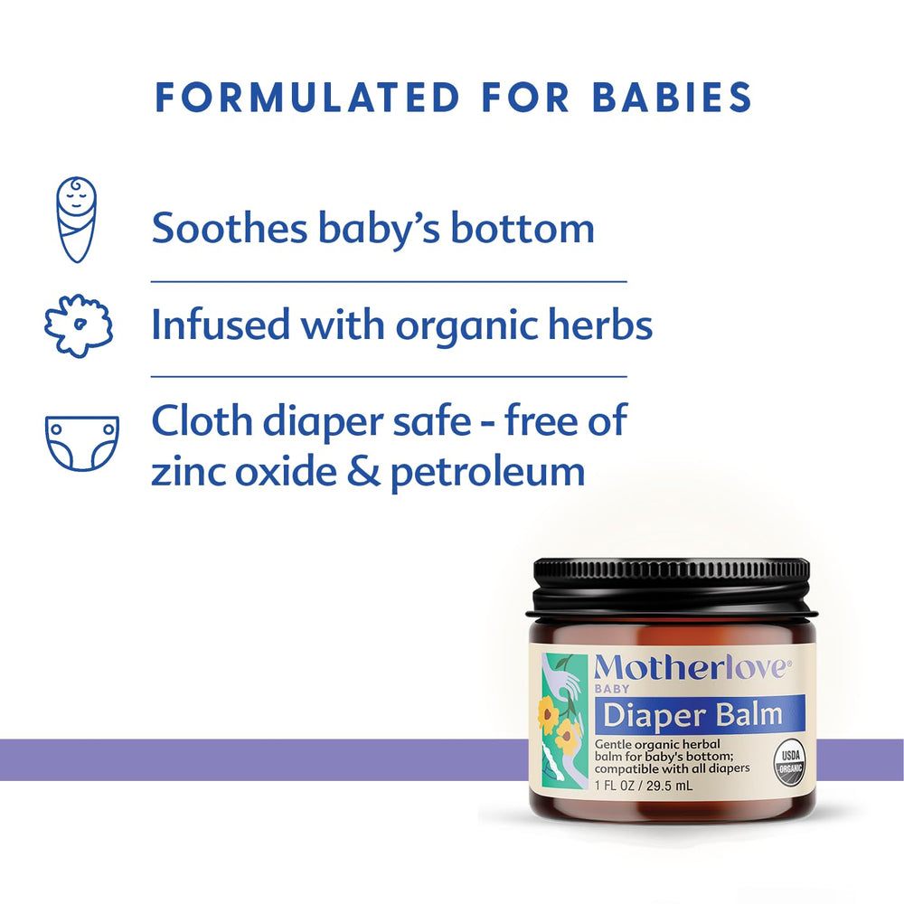 Applying Motherlove Diaper Balm to a baby’s skin for gentle care.