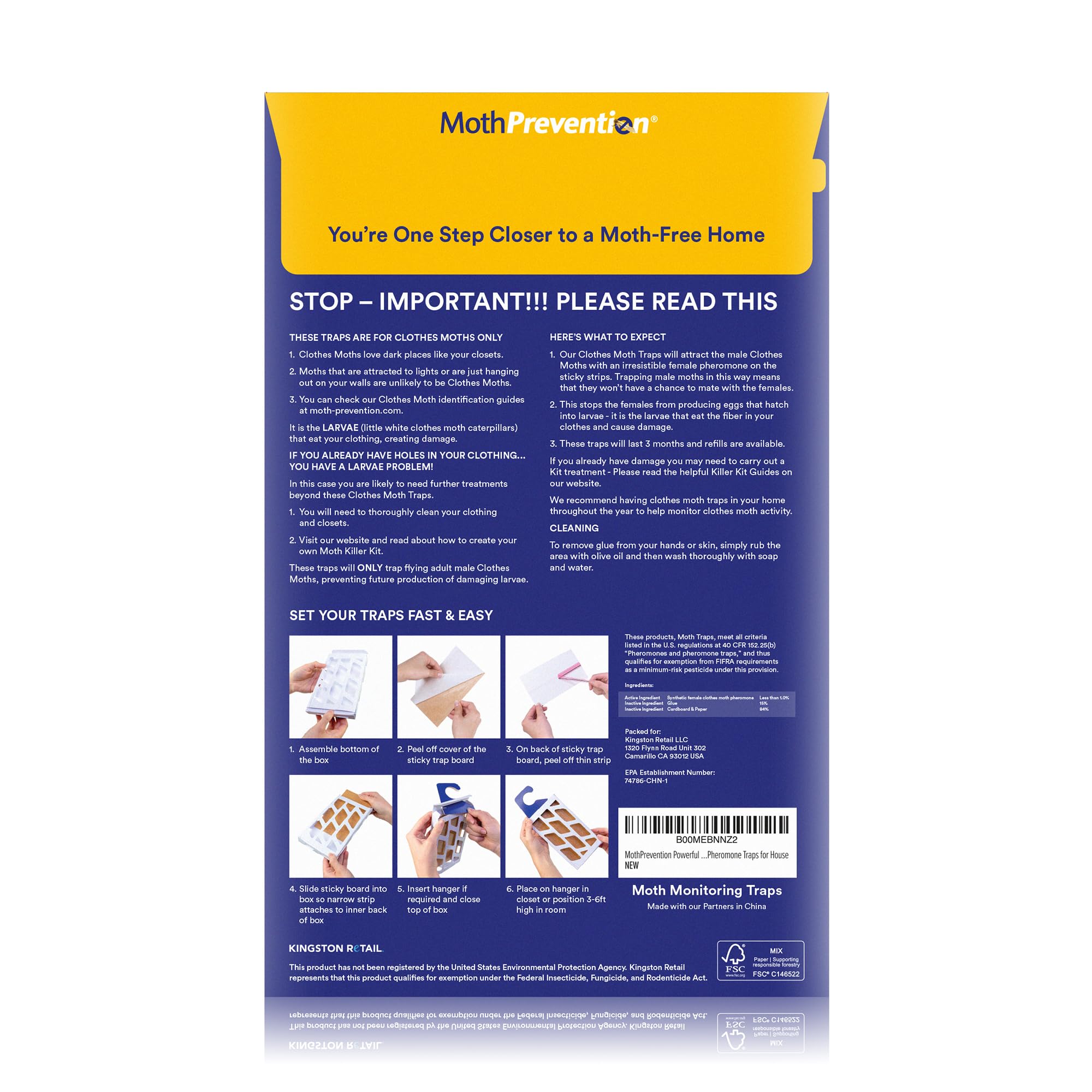 MothPrevention 90-day guarantee badge signals risk-free purchase confidence.