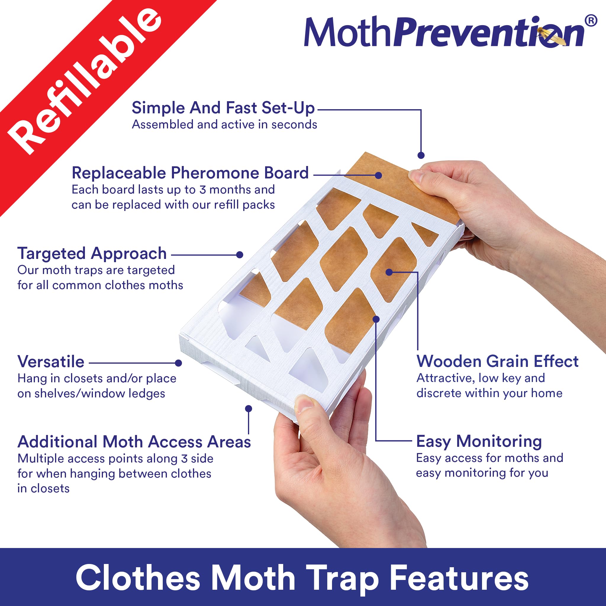 MothPrevention refillable 3-pack shown for easy, long-lasting closet protection.