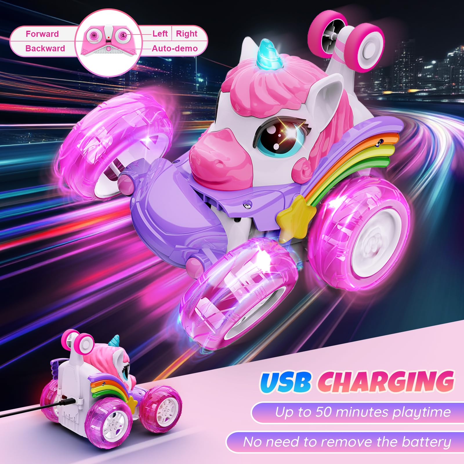 Motivekit unicorn design stands out during indoor and outdoor stunt sessions.
