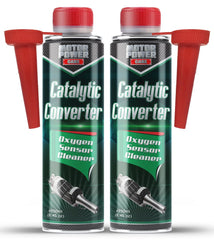 MotorPower Care catalytic converter cleaner bottle pour reduces exhaust deposits.