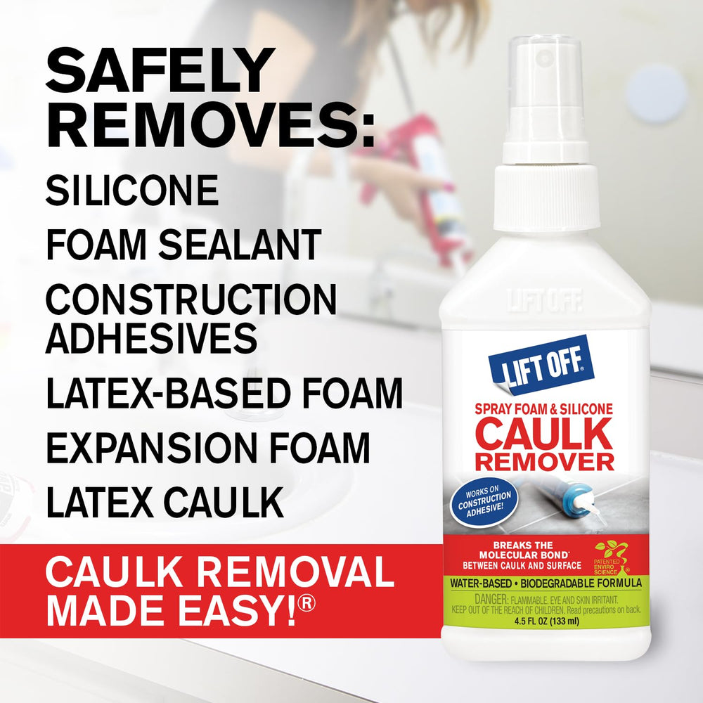 Lift Off supports porcelain, steel, and ceramic surfaces for caulk removal.