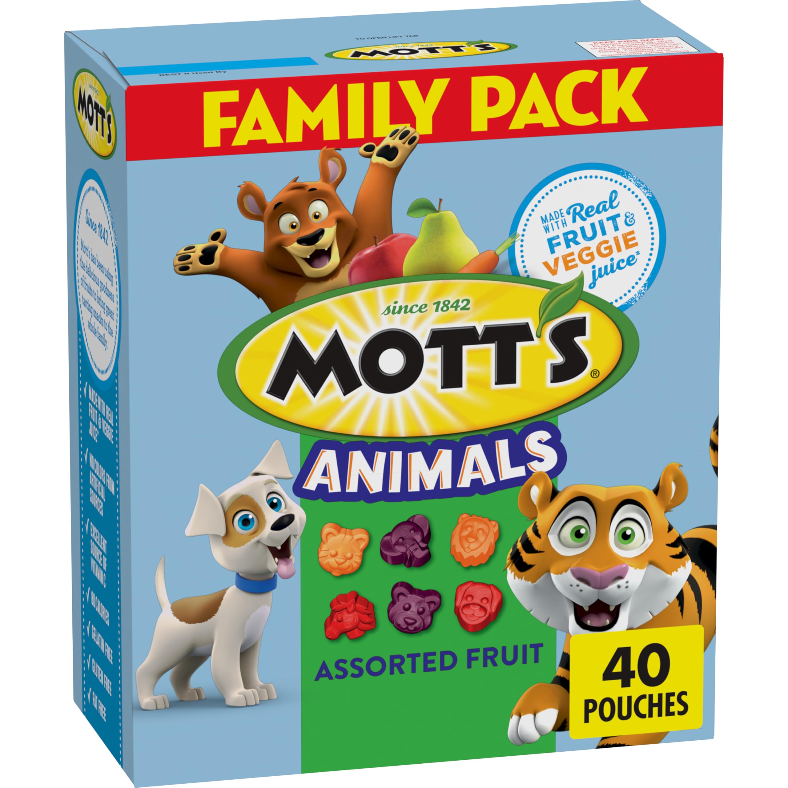 Mott's Animals Assorted Fruit Snacks pouches for convenient on-the-go snacking.