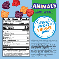 Close-up of Mott's snacks with pear, apple, and carrot juice concentrates.