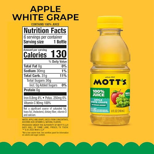 Motts Apple White Grape Juice 24-count pack, family-friendly value.