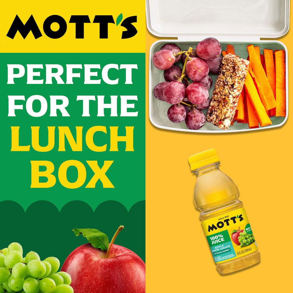 Motts caffeine-free juice bottle, kid-friendly afternoon pick-me-up.