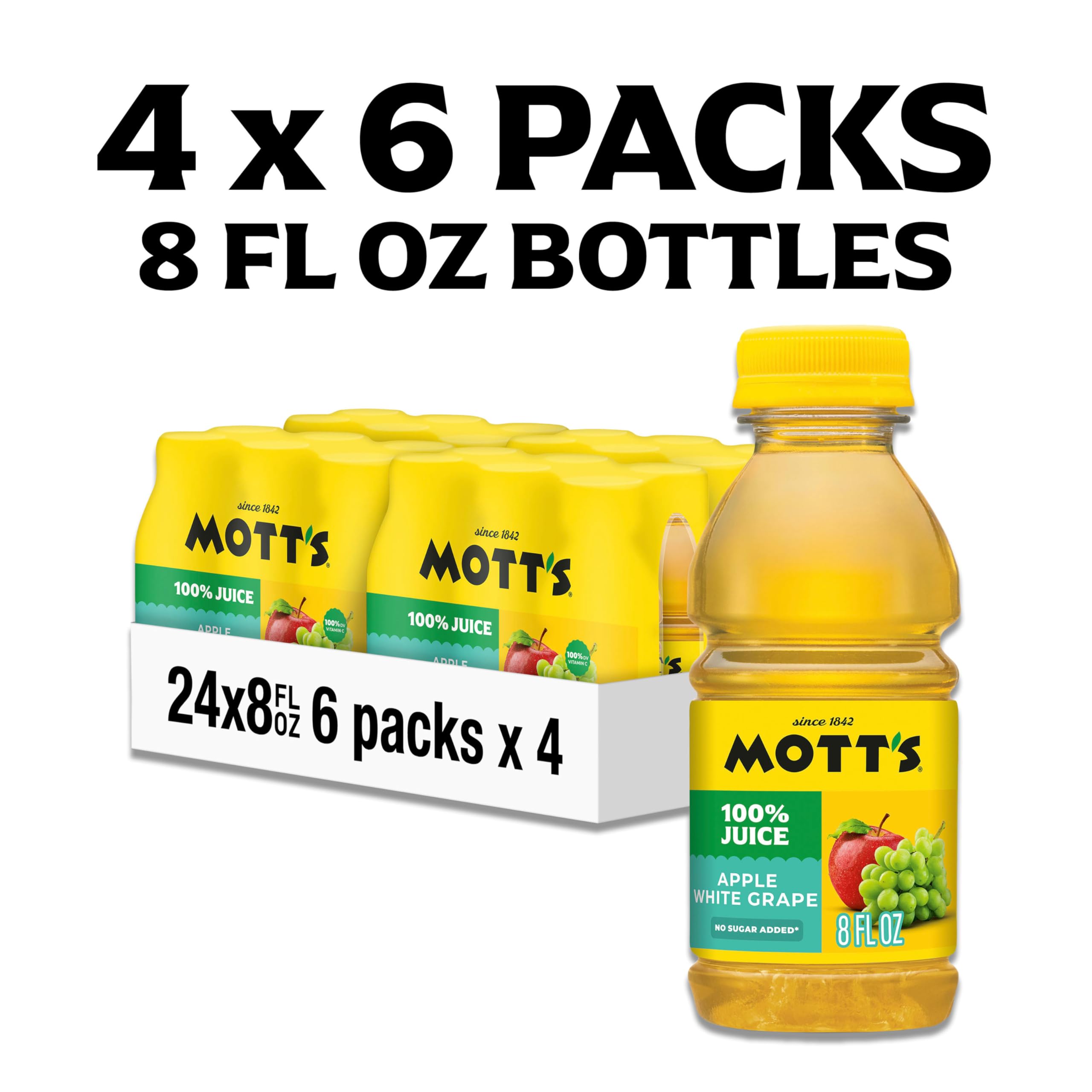 Motts glass pour of Apple White Grape Juice, ideal for quick beverages.
