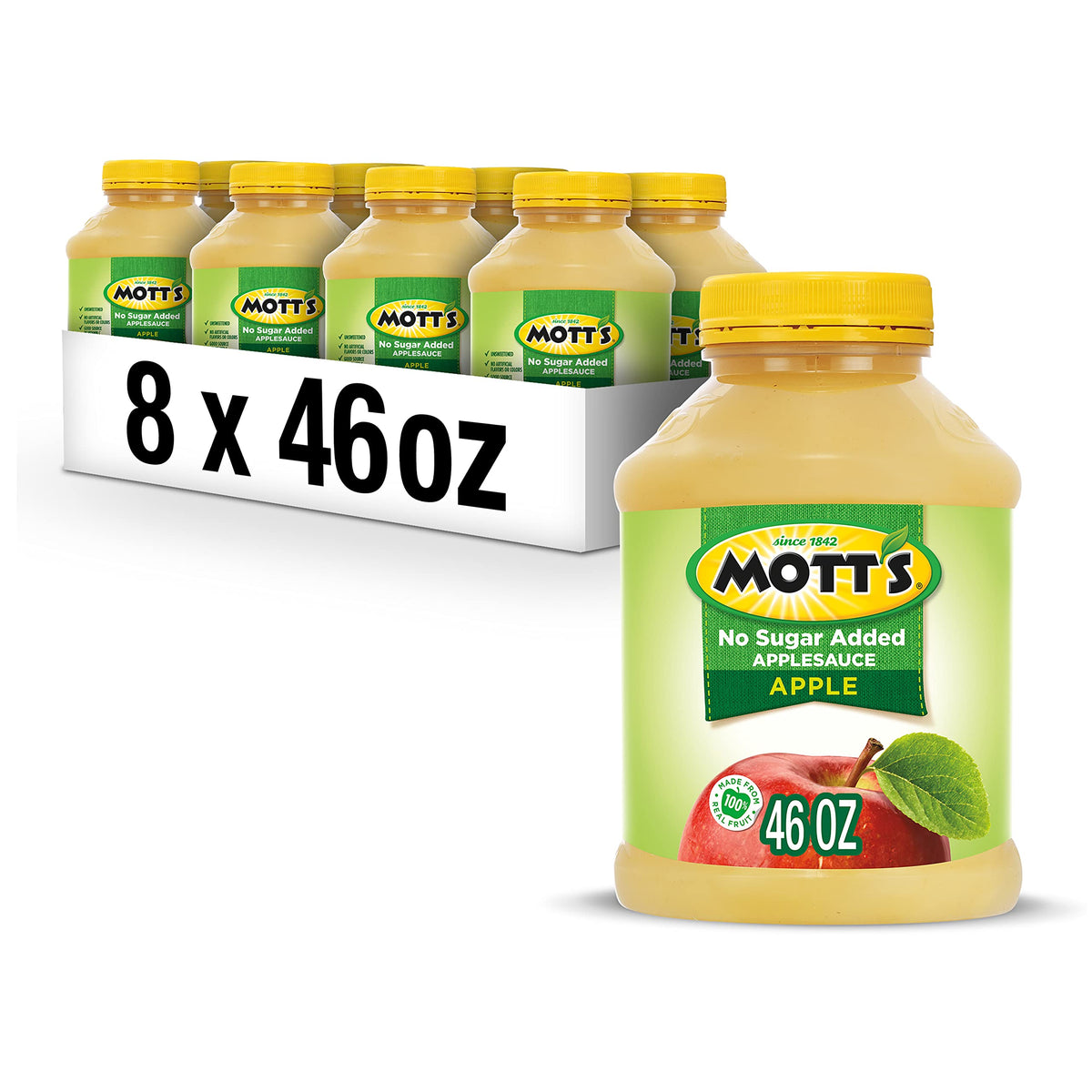 Motts applesauce 46-ounce jar pack on shelf for family snacking